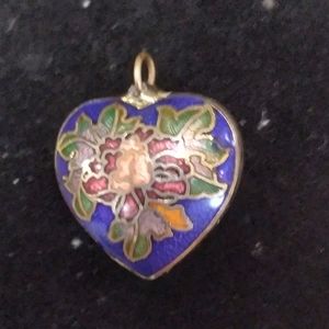 Vintage Cloisonne Puff Heart Pendant